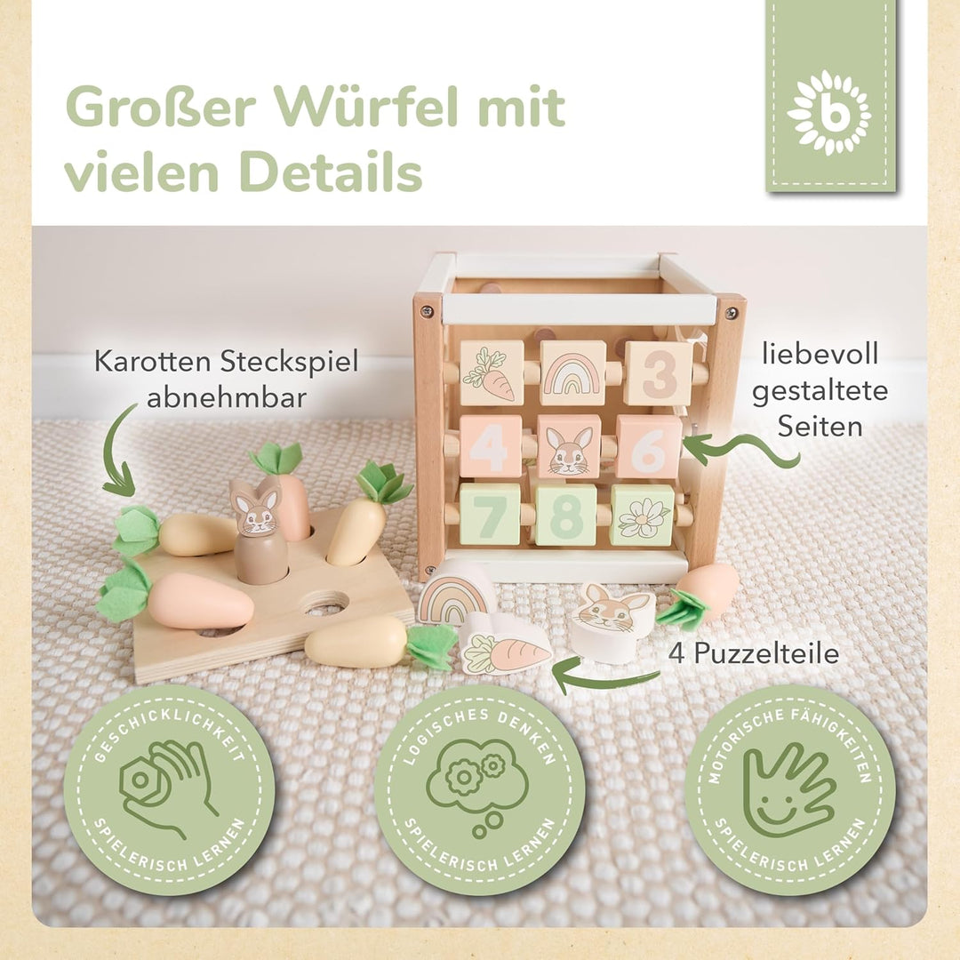 Bieco Motorikwürfel Hase Fine nachhaltiges Holz FSC® | Spielwürfel Baby | Motorikwürfel ab 1 Jahr Ac