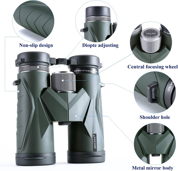 NOCOEX 10x42 Fernglas Erwachsene，Hochleistungs Vergrösserung Tragbar Ferngläser，Ideal für Vogelbeoba