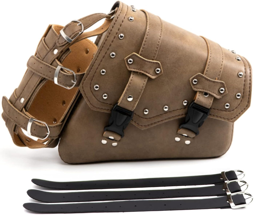 Motorrad-Satteltaschen - Braunes PU-Leder Schwingentasche Seitentaschen Dreieckige Gepäck-Werkzeugau