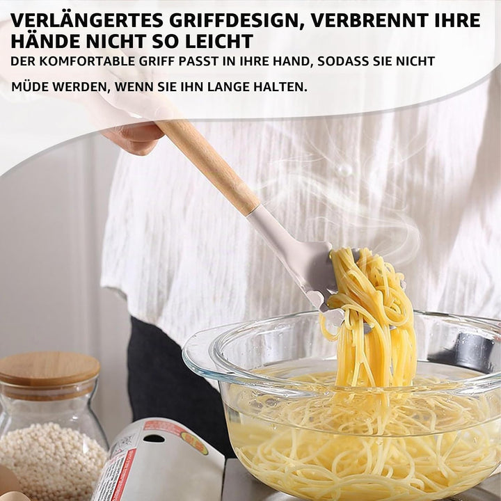 BASVII Küchenhelfer Set Silikon - 12 Stück Küchenutensilien Set aus Silikon und Holzgriffen, Hitzebe