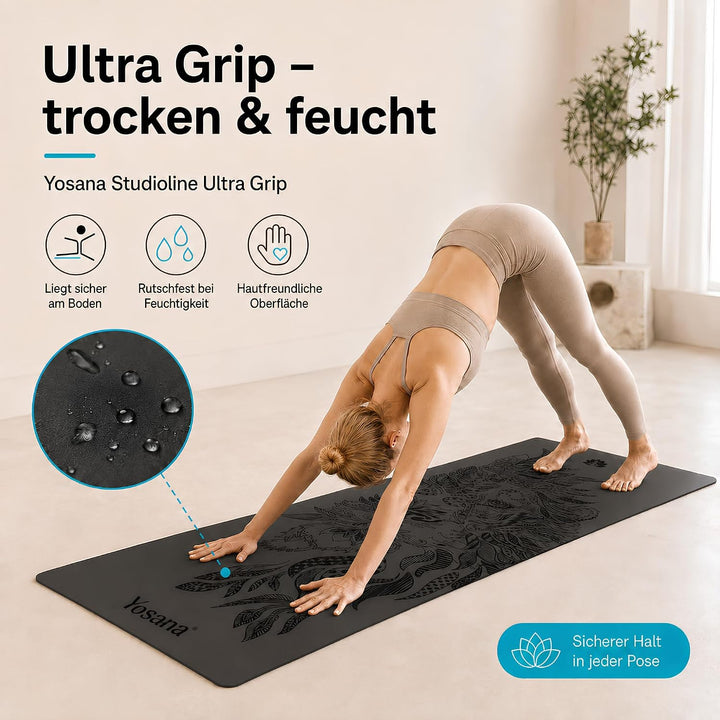 Yogamatte aus Naturkautschuk | extrem rutschfest | ULTRA GRIP Oberfläche aus ECO PU | extra breit 68