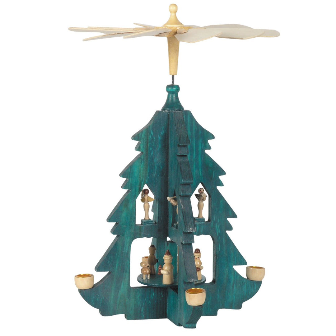 Weihnachts-Pyramide in Hausform, Krippenszene mit Königen, H: 28 cm, Natur, handbemalt im Kunsthandw