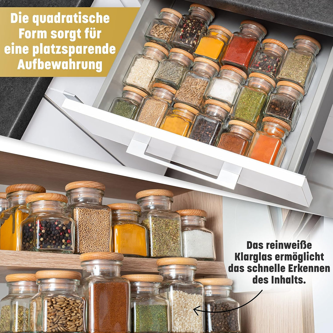 EVADUESS Gewürzgläser mit Holzdeckel, 150ml x 12, Aufbewahrungsgläser, Gewürzdosen, Gewürzset, Gewür