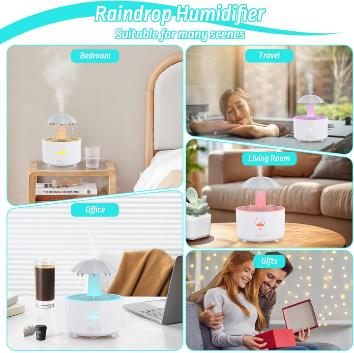 Regenschirm Luftbefeuchter 300ml, Rotierender Luftbefeuchter mit 7 Farbe Licht, Nachtlicht Schlafzim