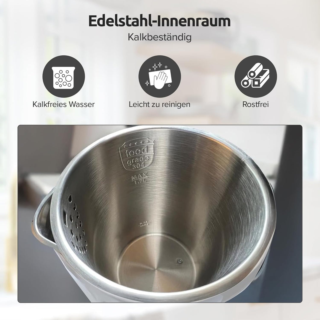 Olvy Elektrischer Wasserkocher 1,7L mit Temperaturkontrolle – Schnellkochender Edelstahl Heisswasser