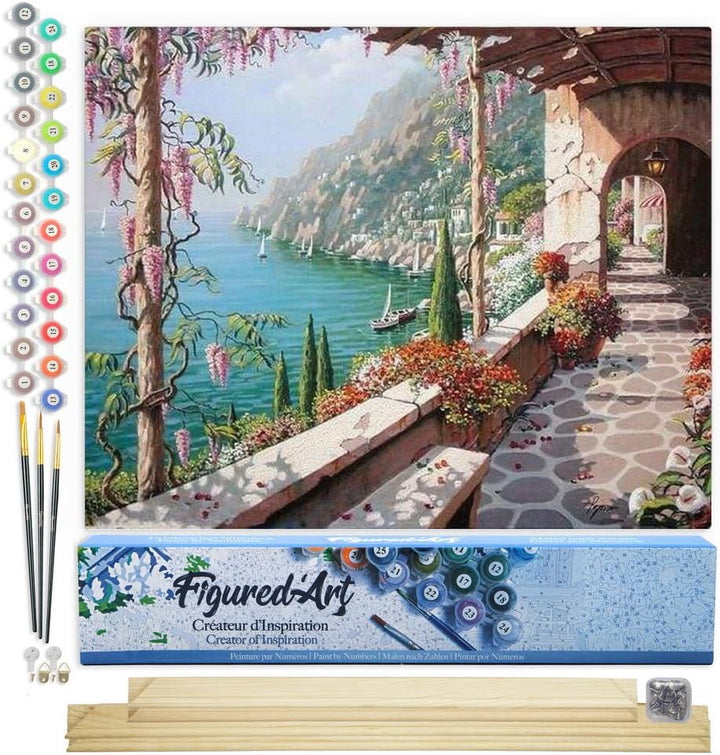 Figured'Art Malen Nach Zahlen Erwachsene Mit Rahmen Meeresblick von der Terrasse - Paint by Numbers
