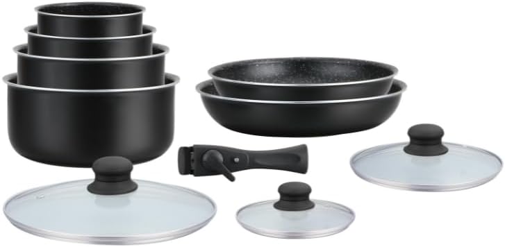 HAGEN, Stone coated cookware, Removable handle, 10 pieces, Black, Non-stick coating, All burners, in