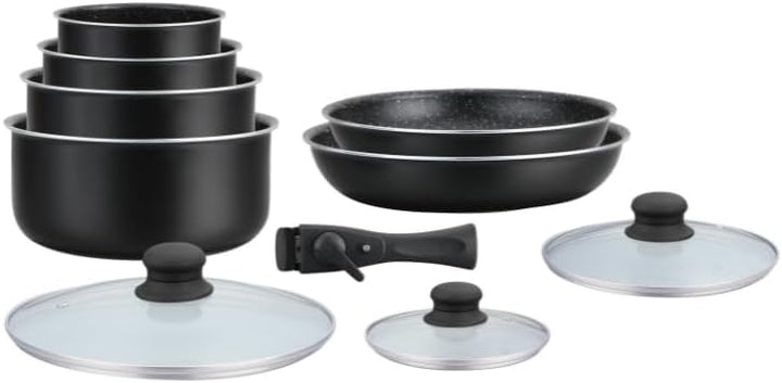 HAGEN, Stone coated cookware, Removable handle, 10 pieces, Black, Non-stick coating, All burners, in