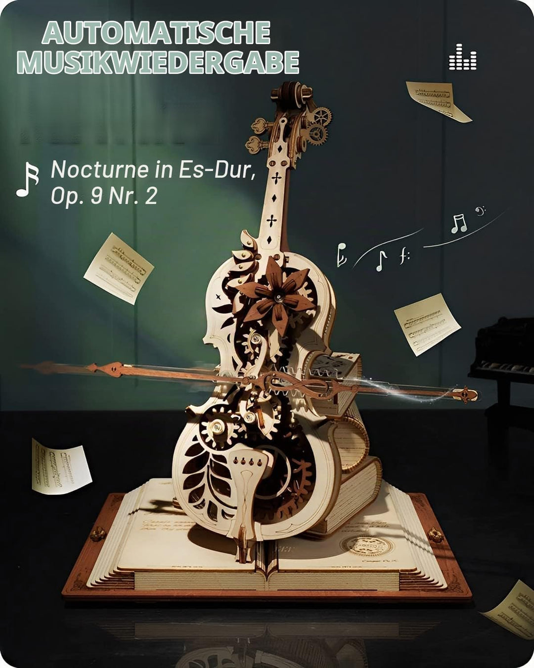 ROKR Magic Cello Mechanische Spieluhr,3D Holzpuzzle Erwachsene,Schreibtischdekoration Geschenk für M