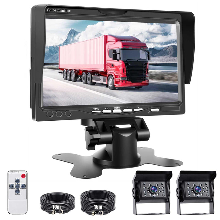 Hikity Rückfahrkamera 2 Kameras Set, 7 Zoll LCD Monitor, Wasserdichtes Rückfahrkamera Nachrüsten Set