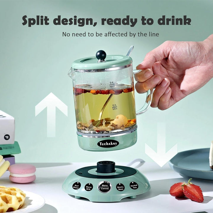 Mini Wasserkocher 400ml Glas - 4-in-1 Multifunktions Tassenwärmer mit abnehmbarer Basis (Heisswasser