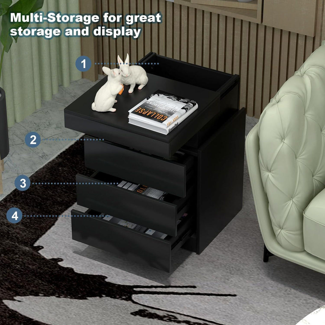 PIPIPOXER 2er Set Nachttisch mit Steckdose, Nachtschrank mit Led Licht, Nachtkommode mit 3 Schublade
