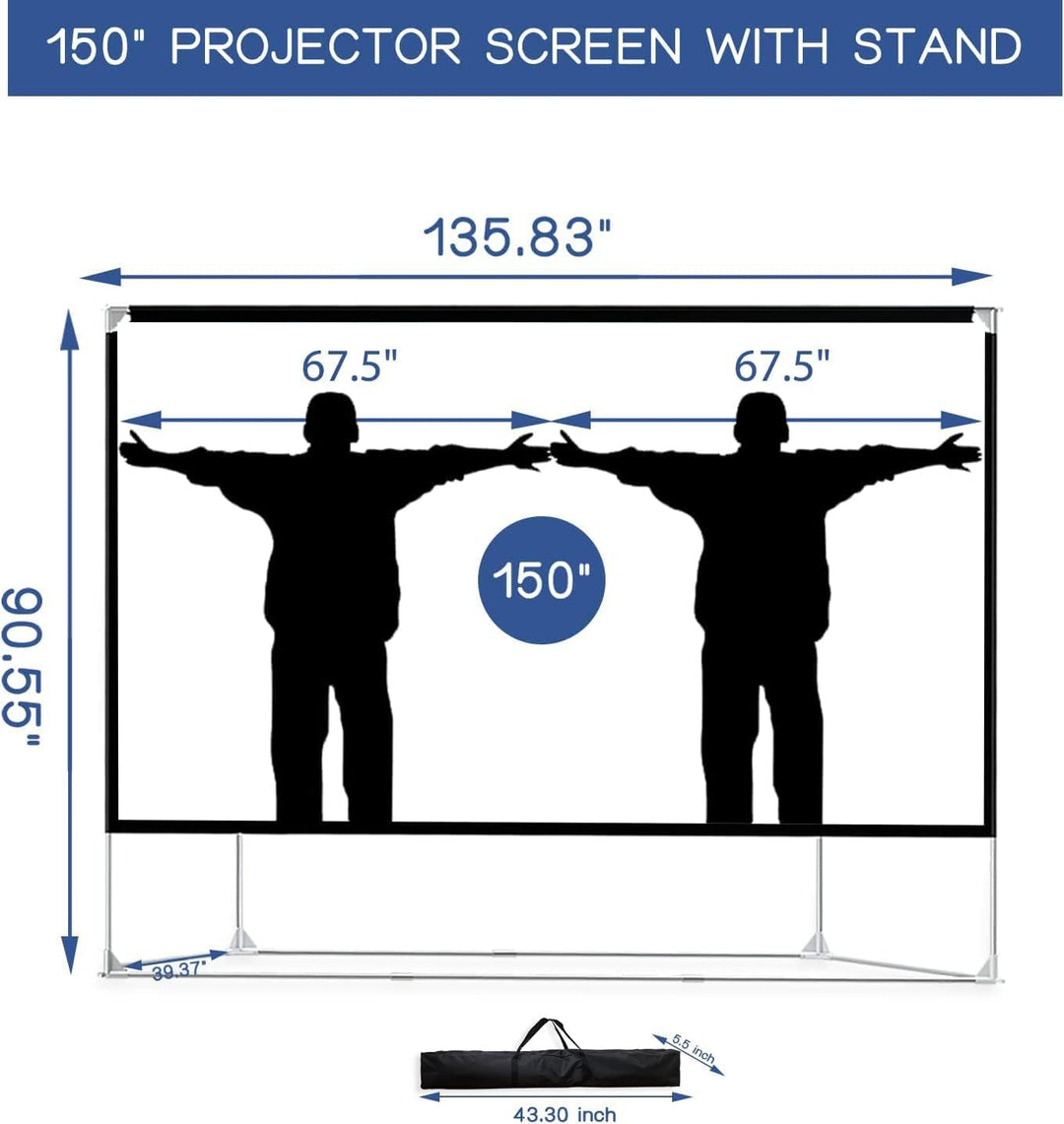 Projektion Leinwand mit Stand 150 Zoll Tragbar Leinwand Beamer 16:9 HD 4K Premium knitterfreier Lein