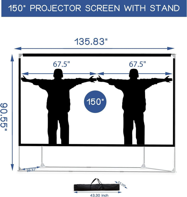 Projektion Leinwand mit Stand 150 Zoll Tragbar Leinwand Beamer 16:9 HD 4K Premium knitterfreier Lein