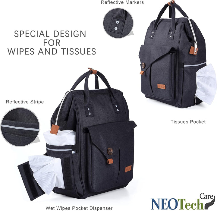 NEOtech Care Wickeltasche Rucksack für Baby Mädchen/Junge, breite Öffnung, Multifunktions-Organisati