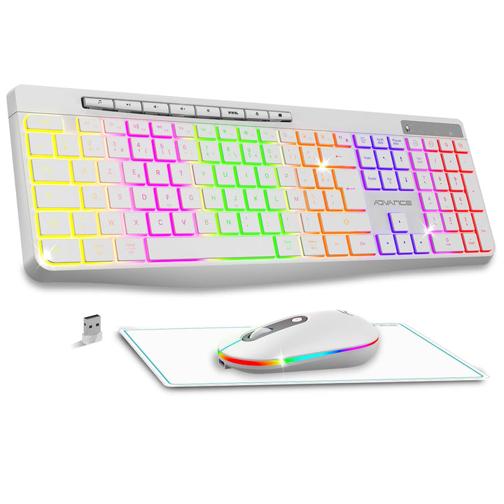 AD Advance - R Type, Set aus kabelloser Maus-Tastatur, leise, rutschfeste Matte, RGB-Hintergrundbele