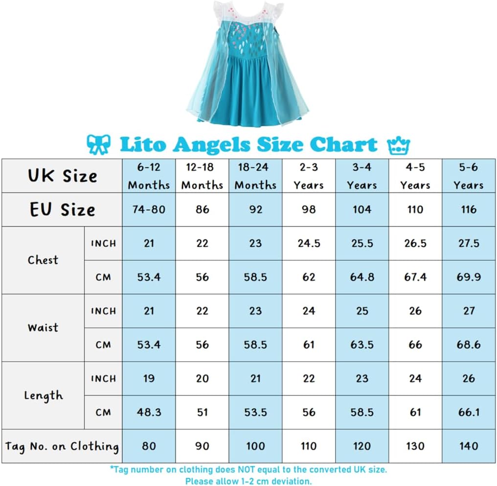 Lito Angels Baby Mädchen Kleinkind Mädchen Prinzessin Kleid Verkleiden Kostüm Casual Kurzarm Blau (S