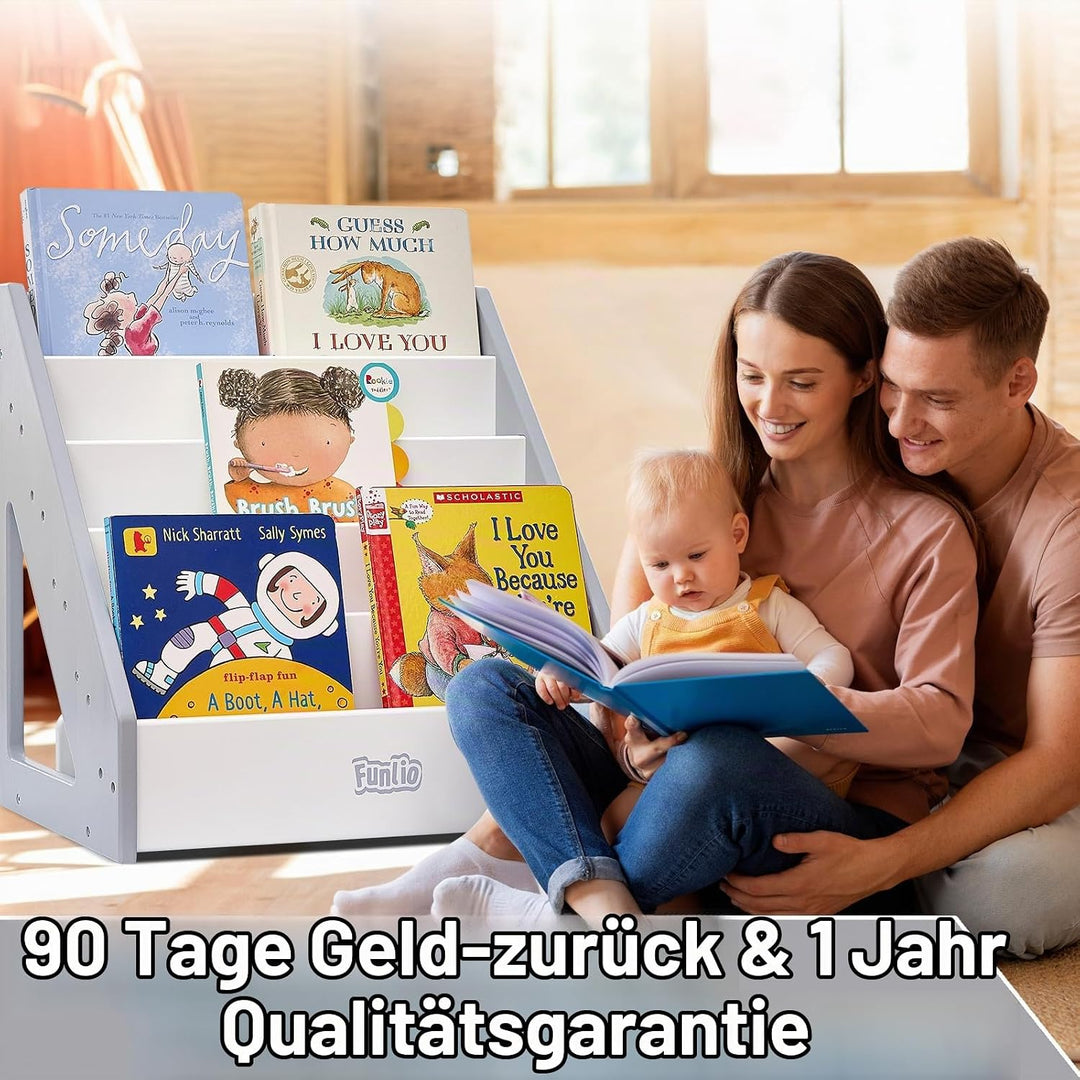 FUNLIO Montessori Bücherregal für Kleinkinder 1-5 Jahre, frontales Kinderbuchregal mit Griff und Kip