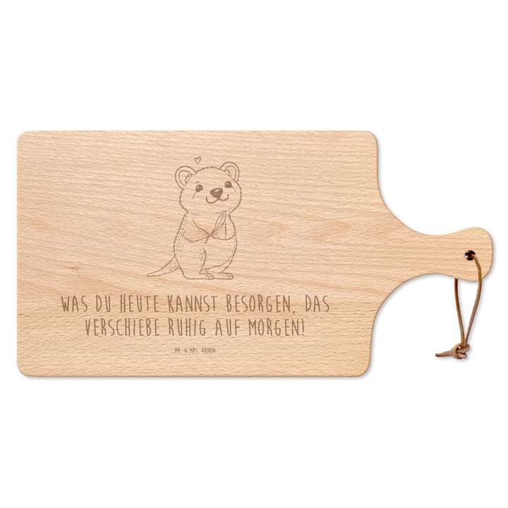Mr. & Mrs. Panda Brotzeitbrett Quokka Happy - Geschenk, Holzbrett, Lustige Sprüche, Schneidebrett, L