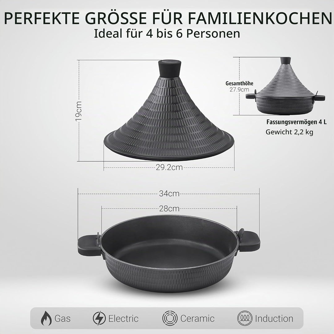 INTIGNIS Aluminium Tajine 28cm, Antihaft, Induktion &amp; Gas Herd geeignet, Deckel mit Selbstbastfunkti