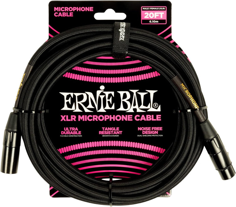 Ernie Ball Geflochtenes XLR-Mikrofonkabel männlich/weiblich 6,10 m (20 ft) - Schwarz Braided Black 6