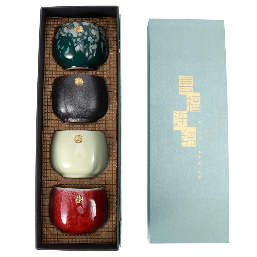 4 Stück Keramikbecher, Retro Tee Becher Chinesischen Japanischen Kung Fu Tee Heat Sake Tassen Teetas