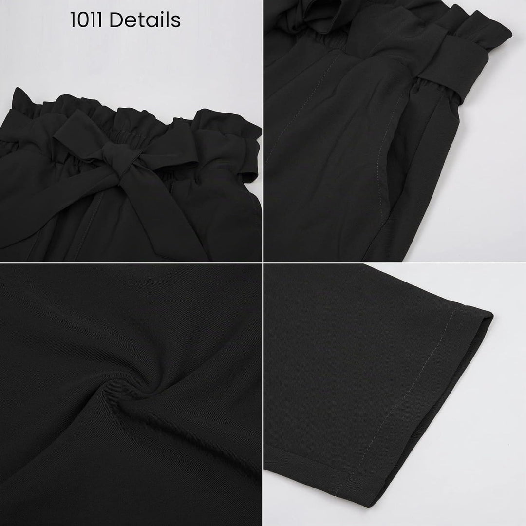 GRACE KARIN Damen Casual Hose Elastic Waist Slim Fit Paperbag Hose Schleife Gürtel Hohe Taille Hose