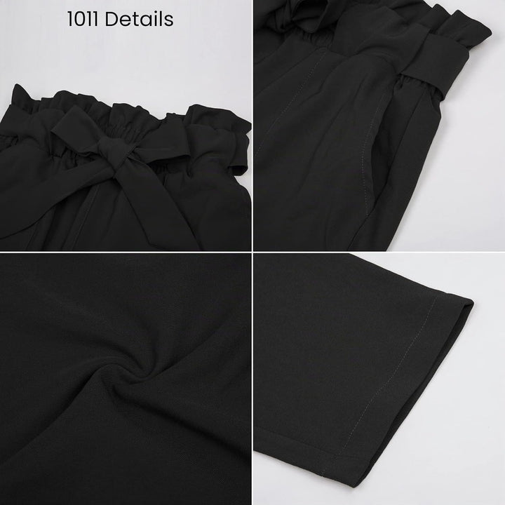 GRACE KARIN Damen Casual Hose Elastic Waist Slim Fit Paperbag Hose Schleife Gürtel Hohe Taille Hose