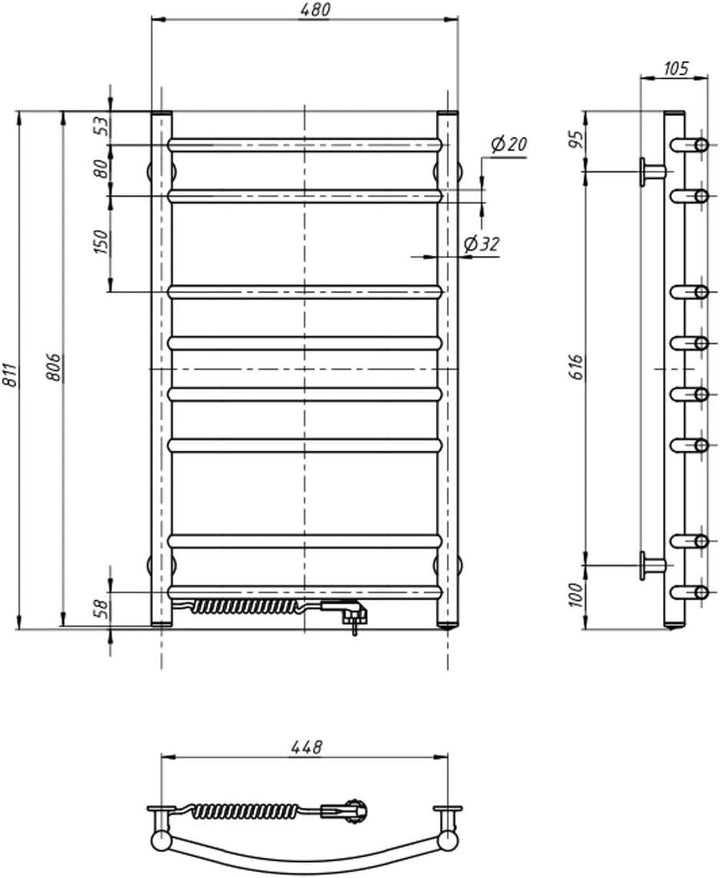 NAVIN Elektrischer Handtuchtrockner Camellia mit Druckknopf – Weiss (Weiss - Linkes, 480х800) Weiss