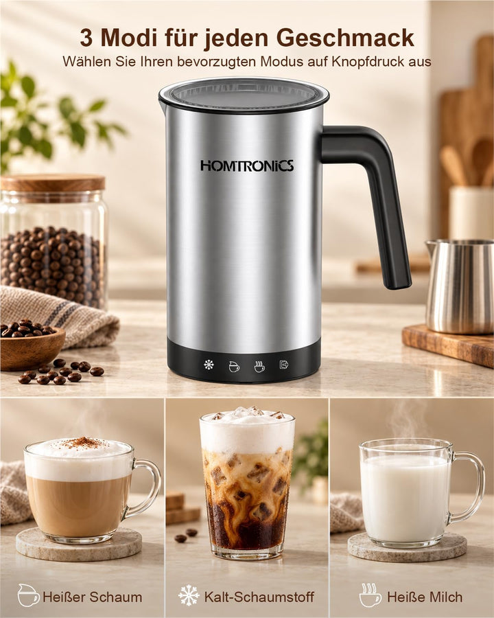 Milchaufschäumer Elektrisch IPX7, 300ml Grosses Silber, Silber