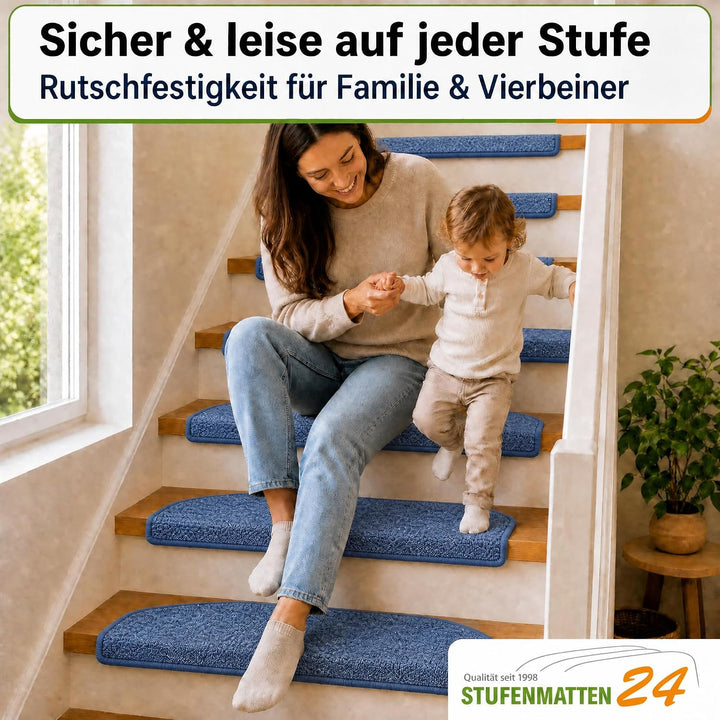Kettelservice-Metzker Stufenmatten Treppen-Teppich Rambo 15er SparSet 17 Farben (-Blau-)