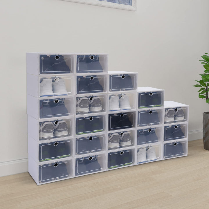 24Pcs Schuhboxen Stapelbar Transparent, Schuhbox platzsparend Aufbewahrungsbox, Schuhkarton für Aufb