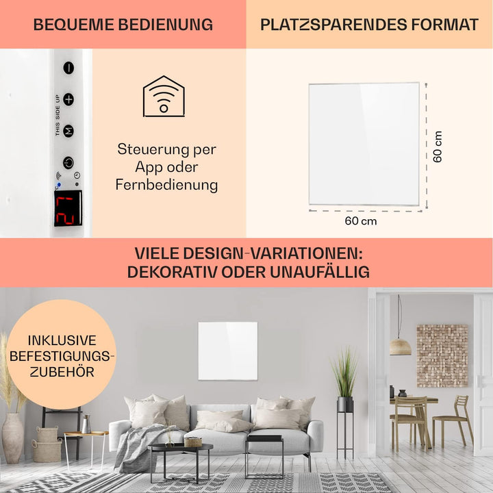 Klarstein Infrarotheizung mit Thermostat, 360W Elektroheizung, Smart Home Infrarotheizung zur Wandmo