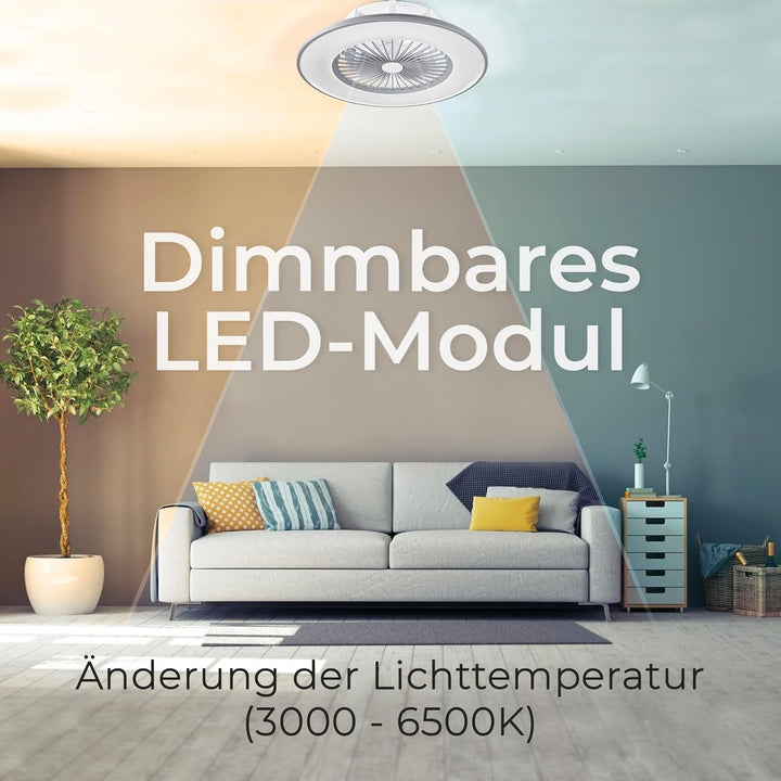 Noaton Deckenventilator mit Beleuchtung 11056GR Vega, LED Dimmbar max 40 W, 3 Farbtemperaturen, Fern