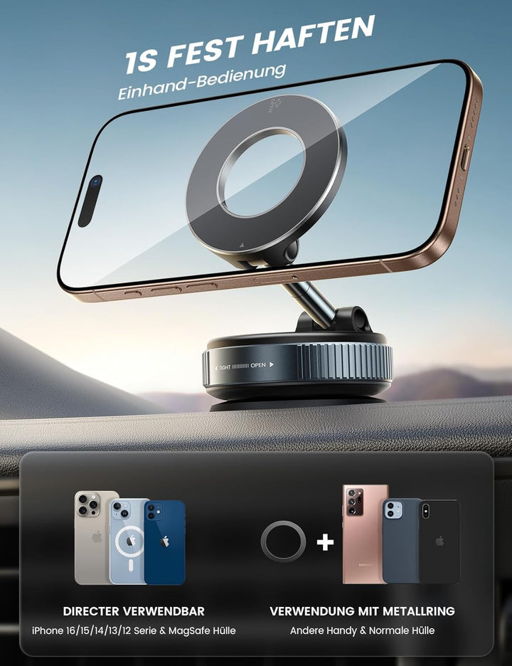 Lamicall Magnetischer Handyhalterung Auto für Magsafe Autohalterung - [TOP Vakuum Saugnapf & 24X Mag