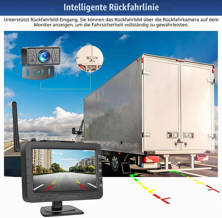 CAMECHO HD Rarückfahrkamera kabellos 4,3 Zoll Wireless-Übertragung, IP68-Wasserdichtigkeit, Infrarot