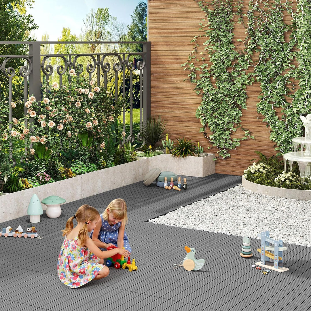 WOLTU WPC Fliese, Terrassenfliesen Holz-Optik, Bodenbelag mit Klicksystem, 30 x 60 cm, Hellgrau (12