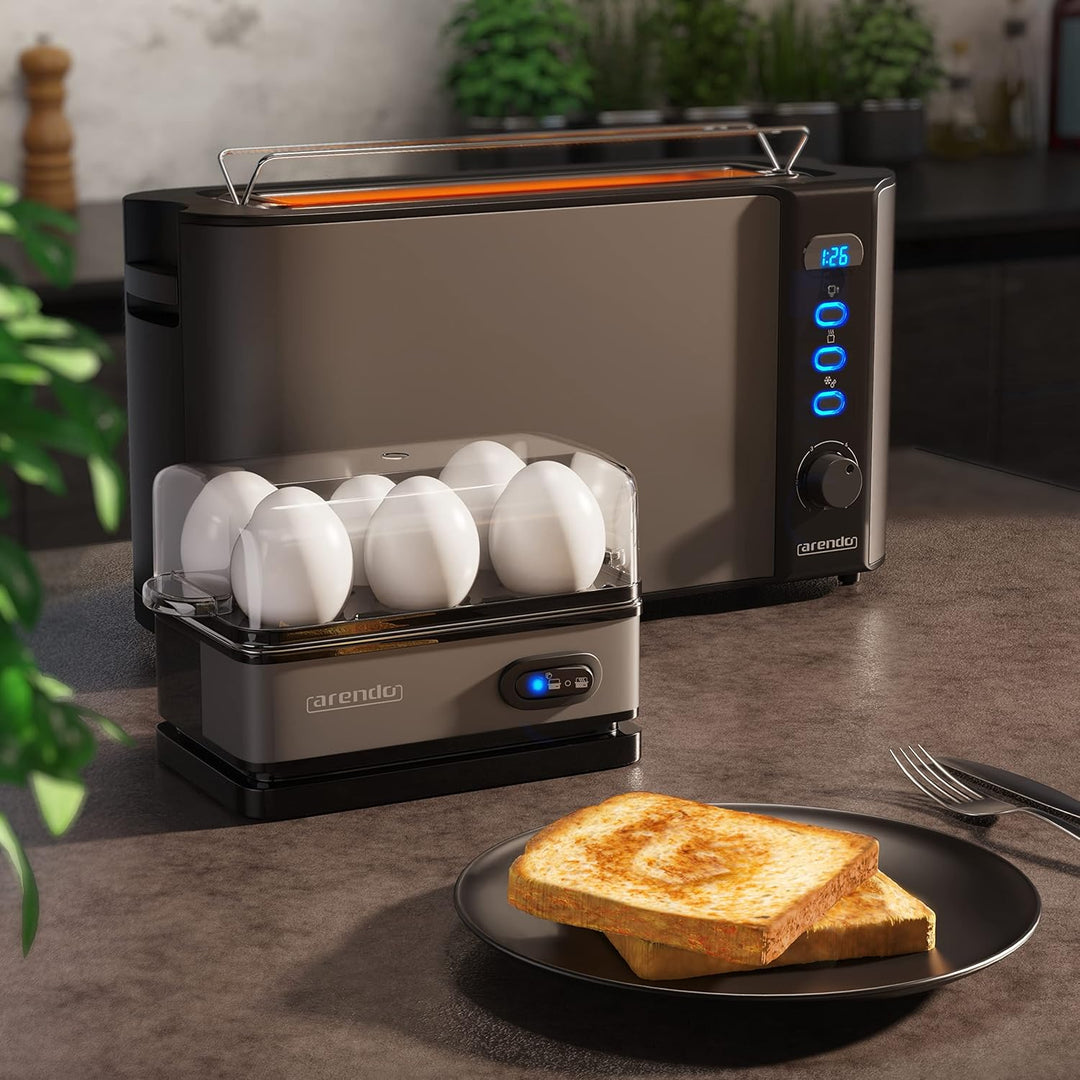 Arendo - 1000W Toster Langschlitztoaster für 2 Scheiben Toaster und Brötchenaufsatz + 6 Fach Eierkoc