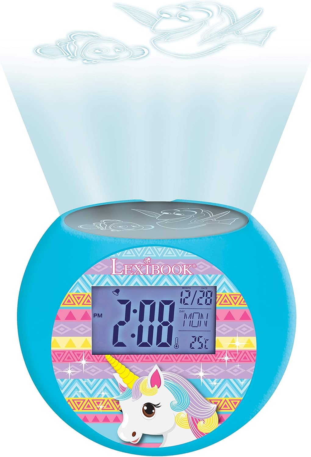 Lexibook Einhorn Unicorn Projektor-Radiowecker, Soundeffekte, Batterien, Blau, RL975UNI, Einhorn