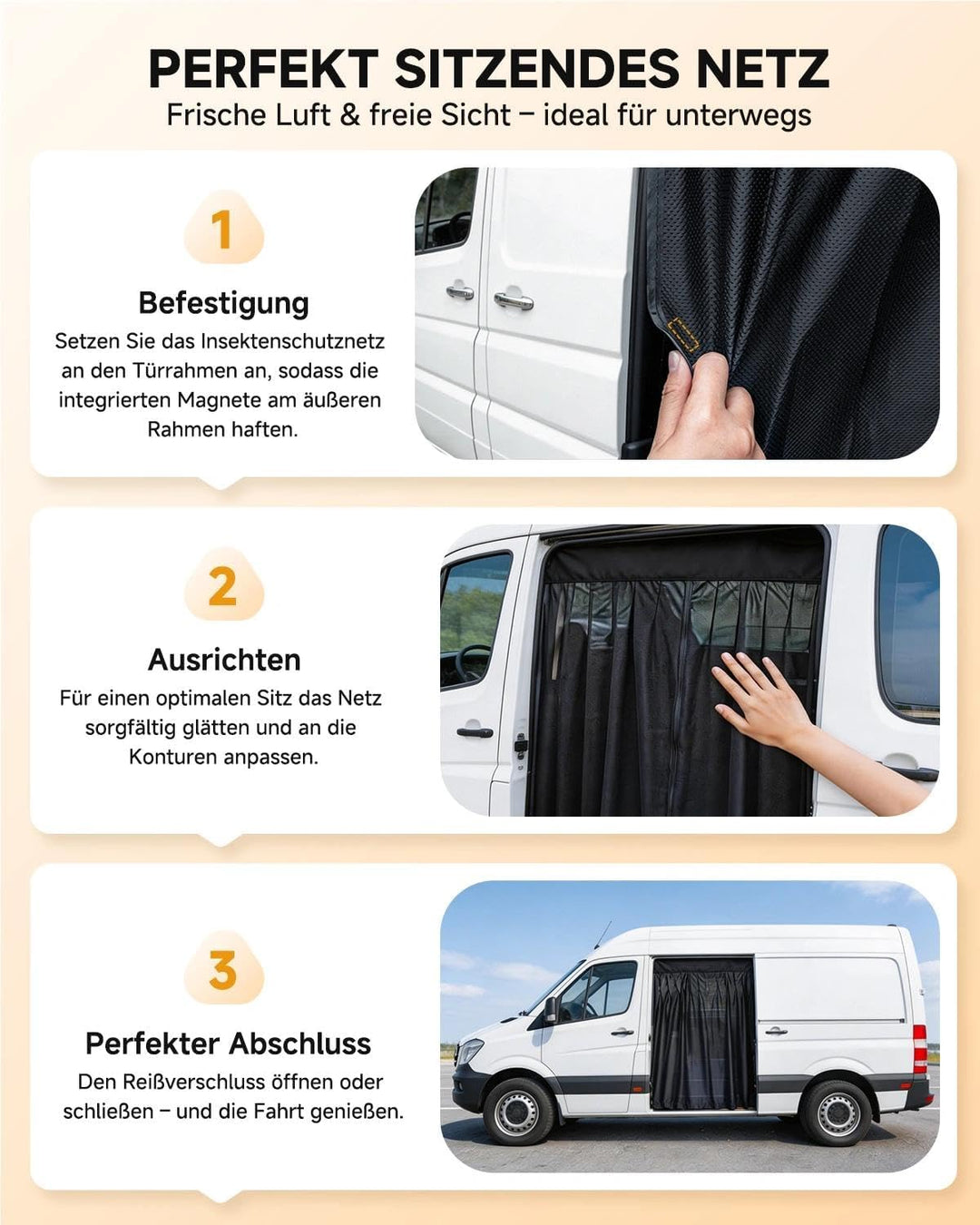 Sonnenschutznetz für Seitenfenster mit Reissverschluss &amp; Magneten | Sonnen- &amp; Sichtschutz für Reisen