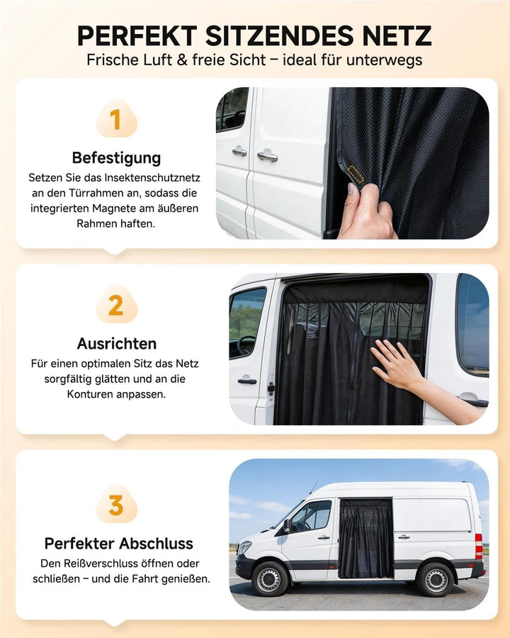 Sonnenschutznetz für Seitenfenster mit Reissverschluss &amp; Magneten | Sonnen- &amp; Sichtschutz für Reisen