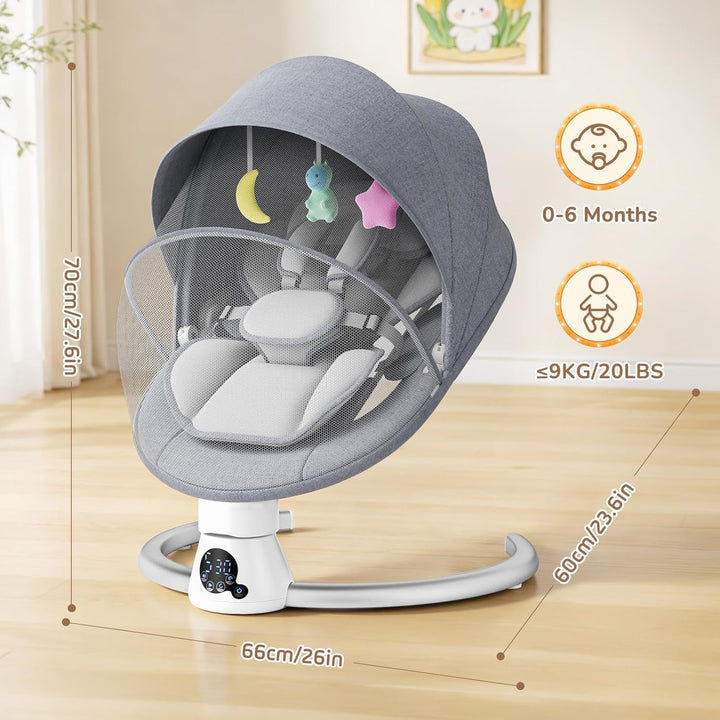 Babywippe Elektrisch mit Fernbedienung und App-Steuerung, 5 Schaukelgeschwindigkeiten, 3 Timer, 11 I