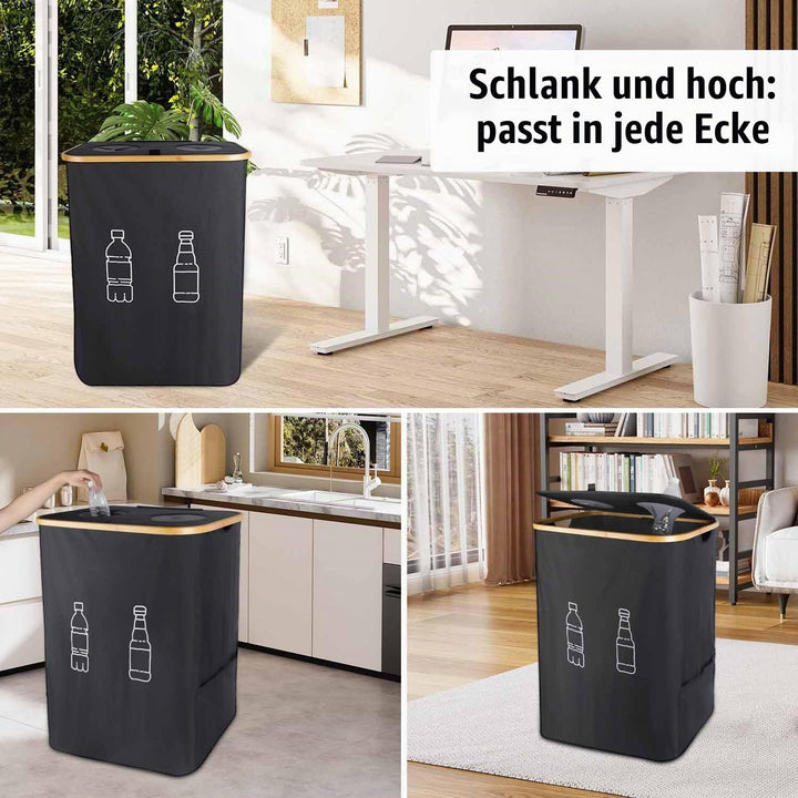Pfandflaschen Sammelbehälter 2 Fächer, 160L Pfandflaschen Behälter mit 4 Tragetaschen, Grosse Aufbew
