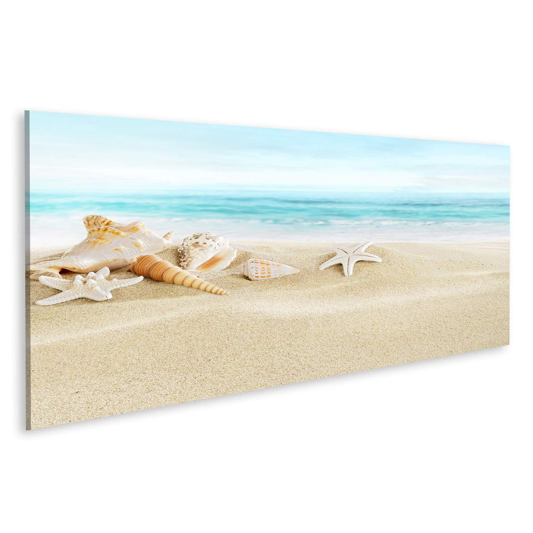 Bild Bilder auf Leinwand Muscheln am Sandstrand Wandbild Poster Leinwandbild SOJ 120x40cm - Panorama