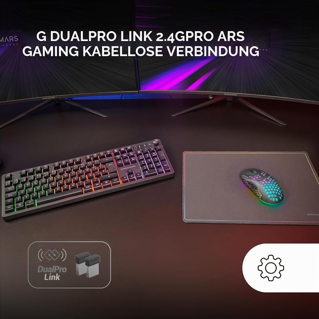 Mars Gaming MCPWX, Italienisch, Kabelloses Gaming-Combo, DualPro Link 2.4GPRO-Technologie, Vollforma