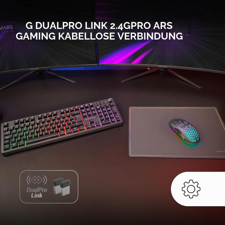 Mars Gaming MCPWX, Italienisch, Kabelloses Gaming-Combo, DualPro Link 2.4GPRO-Technologie, Vollforma