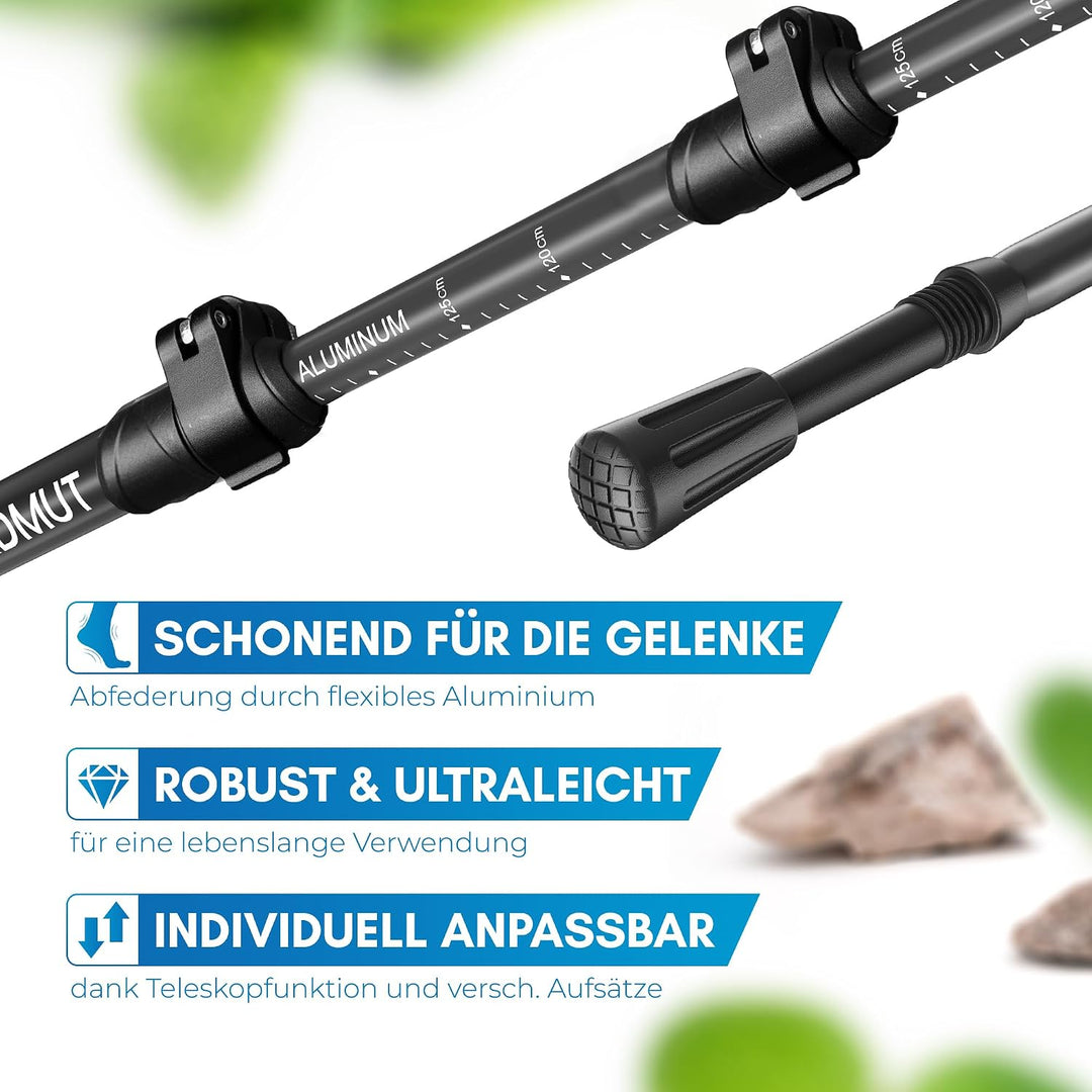 NORDMUT® Wanderstöcke Teleskop | Nordic Walking Stöcke Damen und Herren | Ultraleichte Trekkingstöck