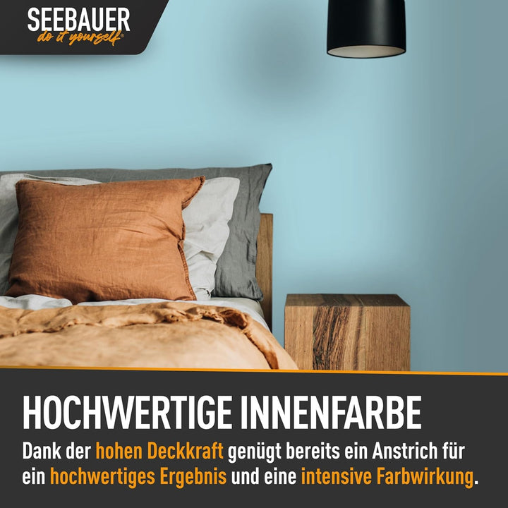 SEEBAUER diy® Wandfarbe Blau für Innen (No. 821 Arctic Blue 5,0 Liter) Edelmatte Blautöne hohe Deckk