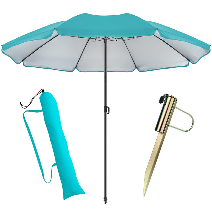 4smile Sonnenschirm Strand Ø 180 cm mit Rasendorn, 3-IN-1-SET, Türkis | Strandschirm windfest stabil