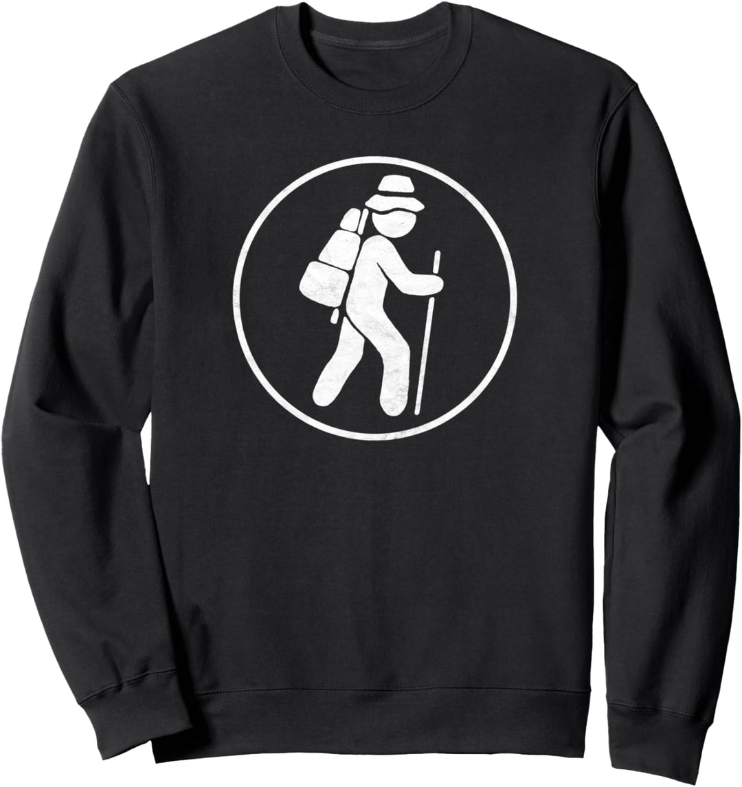 Hiker Icon Minimalist 80s Distressed Hiking Sweatshirt
